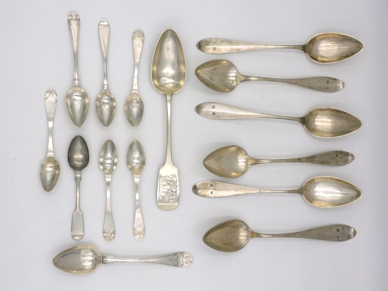 European Silver Serving Spoons and Teaspoons by Unknown Artist