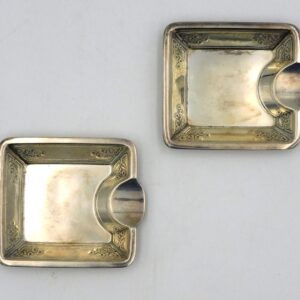 Tiffany Sterling Silver Ashtrays by Louis Comfort Tiffany. Circa 1920. Engraved floral borders. 3 1/4" x 3 3/4".