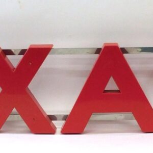 Vintage Texaco Sign with Red Plastic Letters and Stars on Chrome Rails