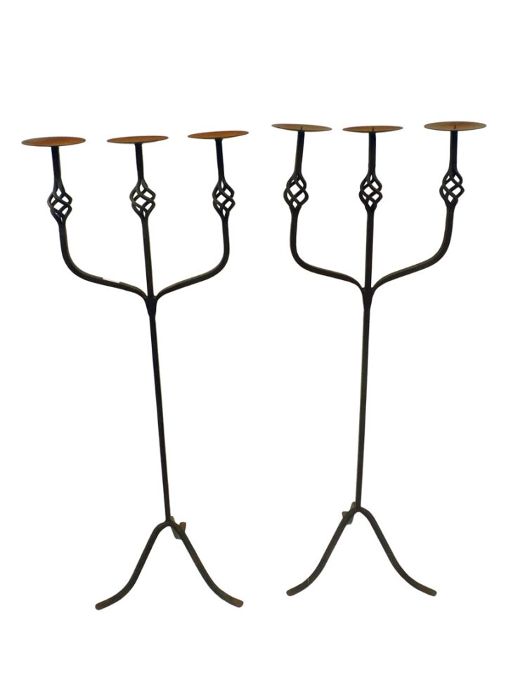 Pair Of Wrought Iron Standing Candelabras