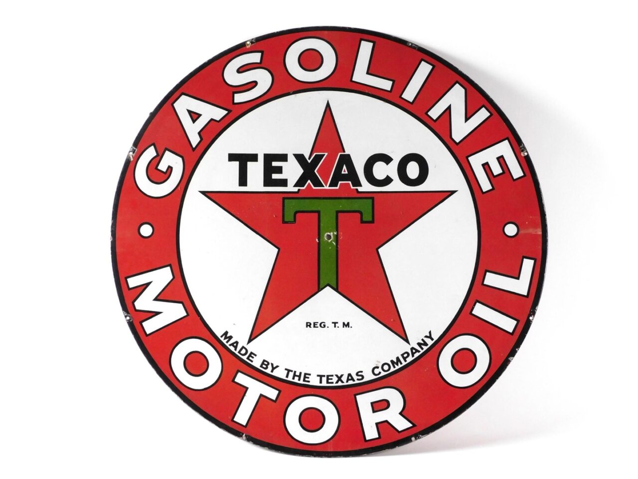 Texaco Porcelain Enamel Advertising Sign by Unknown Artist. 1930s - 40s Gas Station Double-Sided Sign.