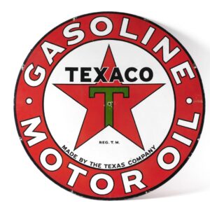 Texaco Porcelain Enamel Advertising Sign by Unknown Artist. 1930s - 40s Gas Station Double-Sided Sign.