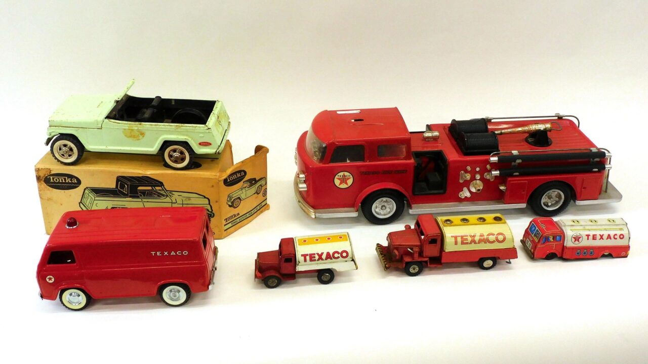 Vintage Toy Collection Including Texaco Ford Econoline Van and Tonka Jeepster