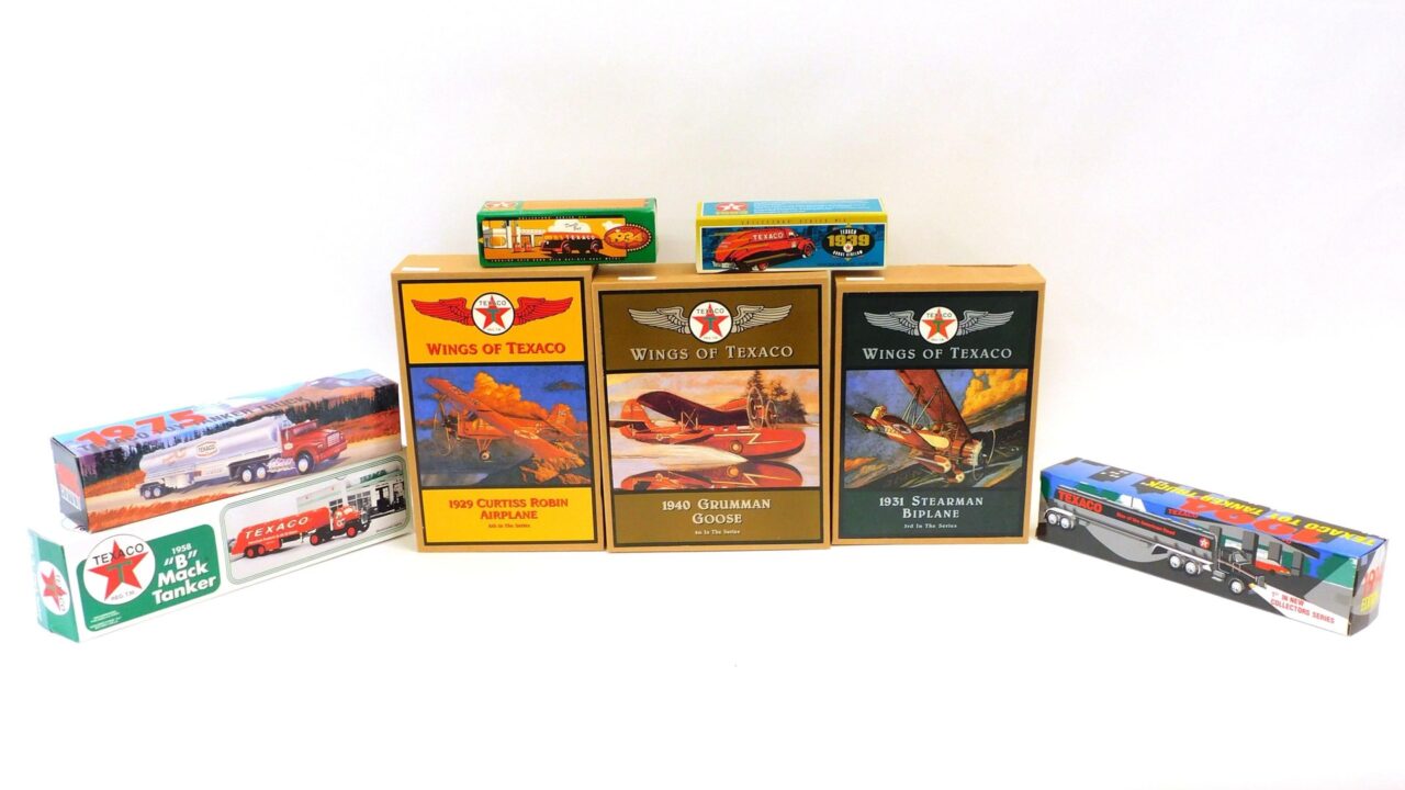 Texaco Toy Collection Featuring Wolverine Tin Service Station and Diecast Vehicles