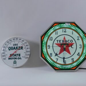 Vintage Texaco Clock and Quaker State Thermometer