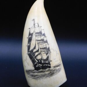 Contemporary Scrimshaw Sperm Whale Tooth with Fully Rigged Ship