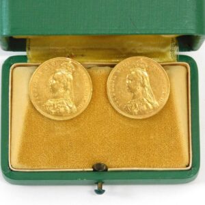 Pair of Queen Victoria 1887 Gold Sovereign Coins Cufflinks with 18K Gold Mounts - 15.1 dwt.