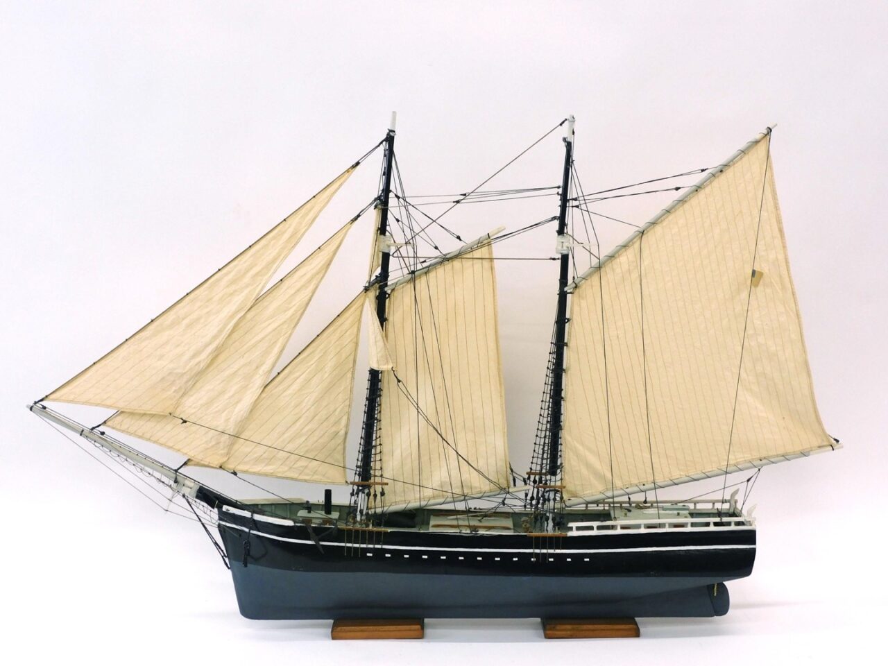 Handmade Wooden Ship Model by Unknown Artist. 20th c. Hermaphrodite brig