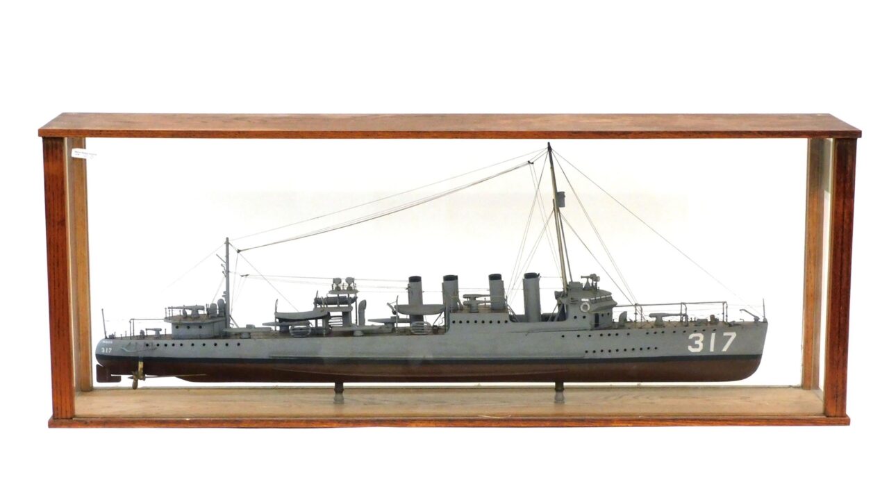 USS Wood Cased Ship Model by Unknown Artist. 20th c.