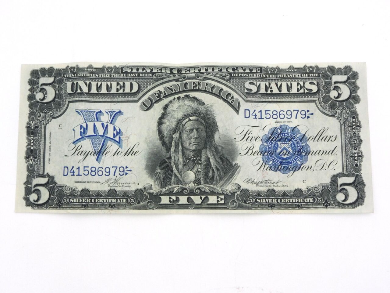 Charles Barber 1899 $5 Silver Certificate "Indian Chief"