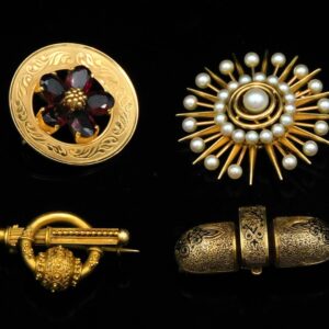 Victorian 14K Gold Brooch Pins with Pearls and Garnets