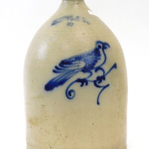 J. North & Co. 19th c. Stoneware Jug with Blue Cobalt Bird Decoration and Repair to Snout