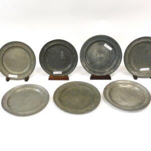 American Pewter Plates by Various Artists. Late 18th to early 19th c. Age-appropriate wear