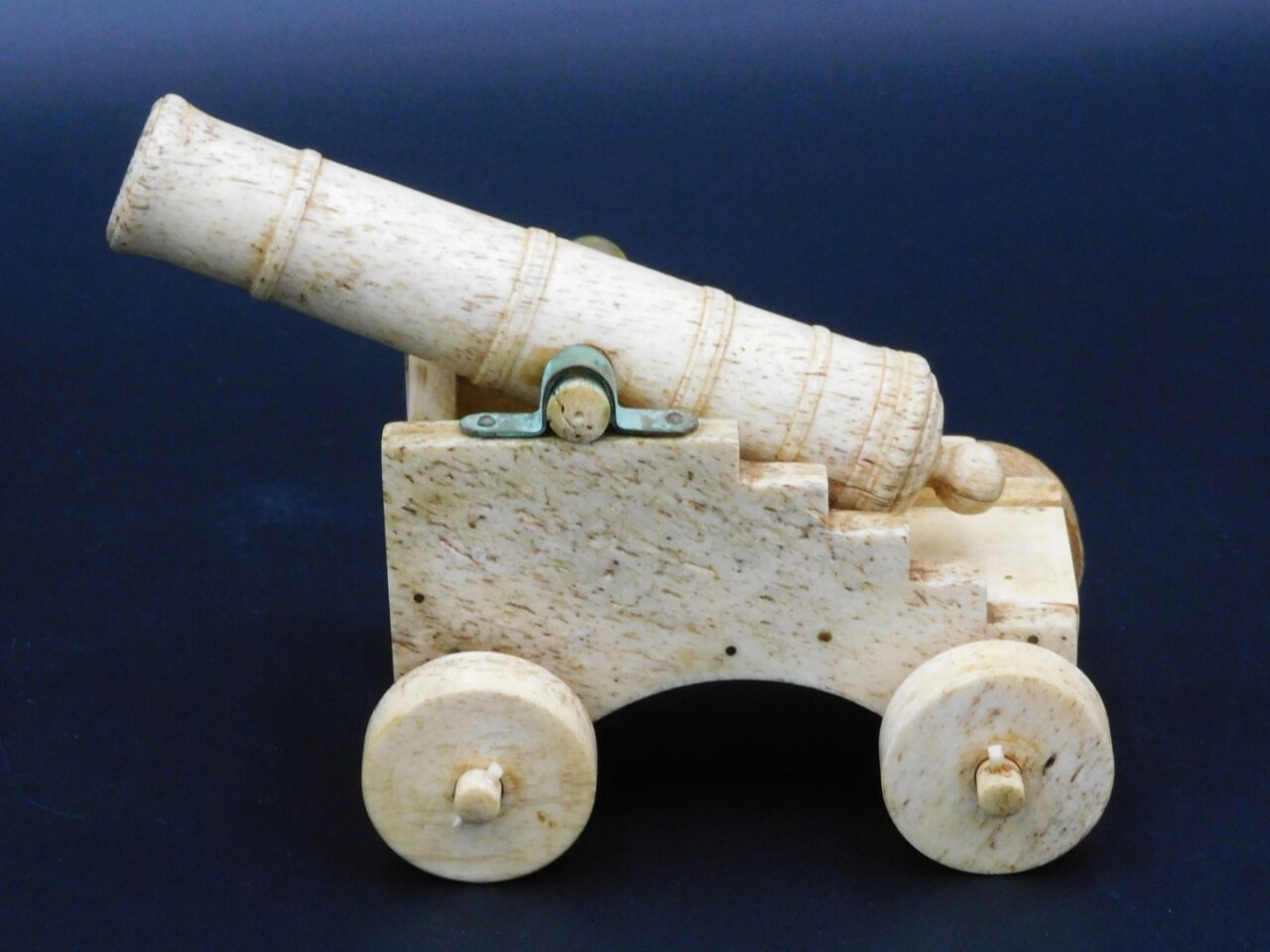 Whalebone Carved Cannon on Caisson Model