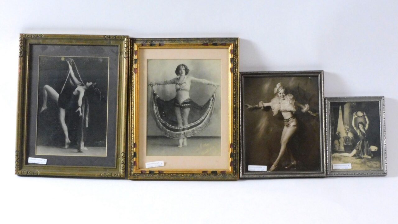 Myers S.F. - Vaudeville Showgirls - Early 20th c. Framed Photos - Art Deco Attire - Embossed - Period Frames