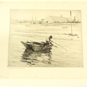 Charles Herbert Woodbury (1864-1940) "Fishing" Dry Point Etching