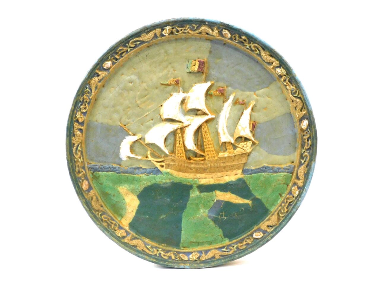 Ceramic Roundel Ship Plaque