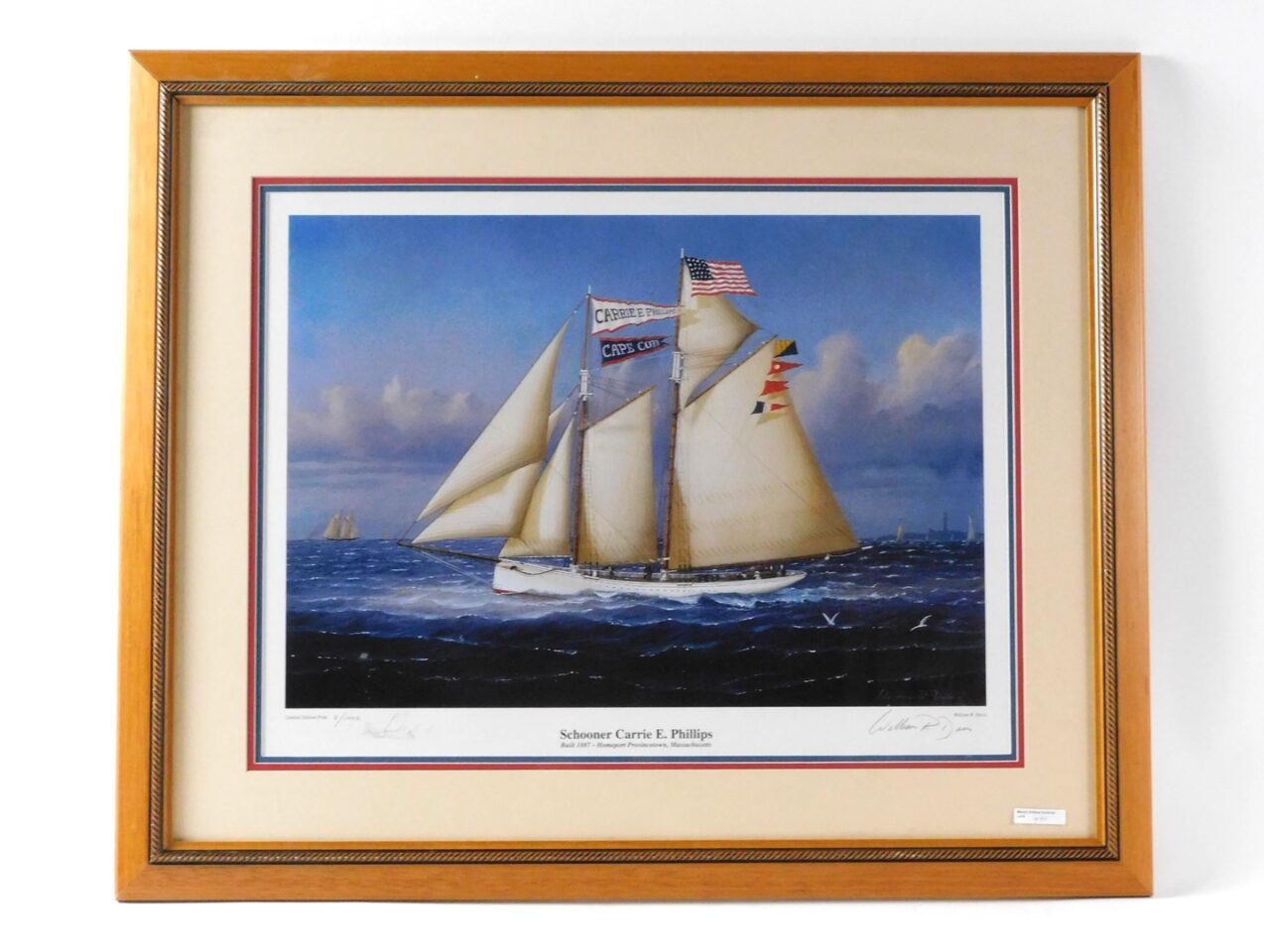 William R. Davis Lithograph "Schooner Carrie E. Phillips" 1952