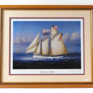 William R. Davis Lithograph "Schooner Carrie E. Phillips" 1952