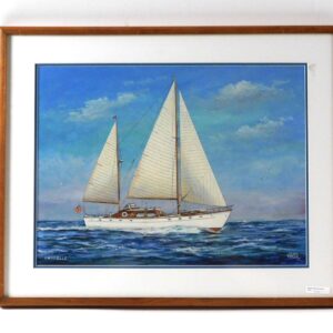 John Austin Taylor (20th C New York) Watercolor "Sharelle" 20th C Sailing Yacht Scene.