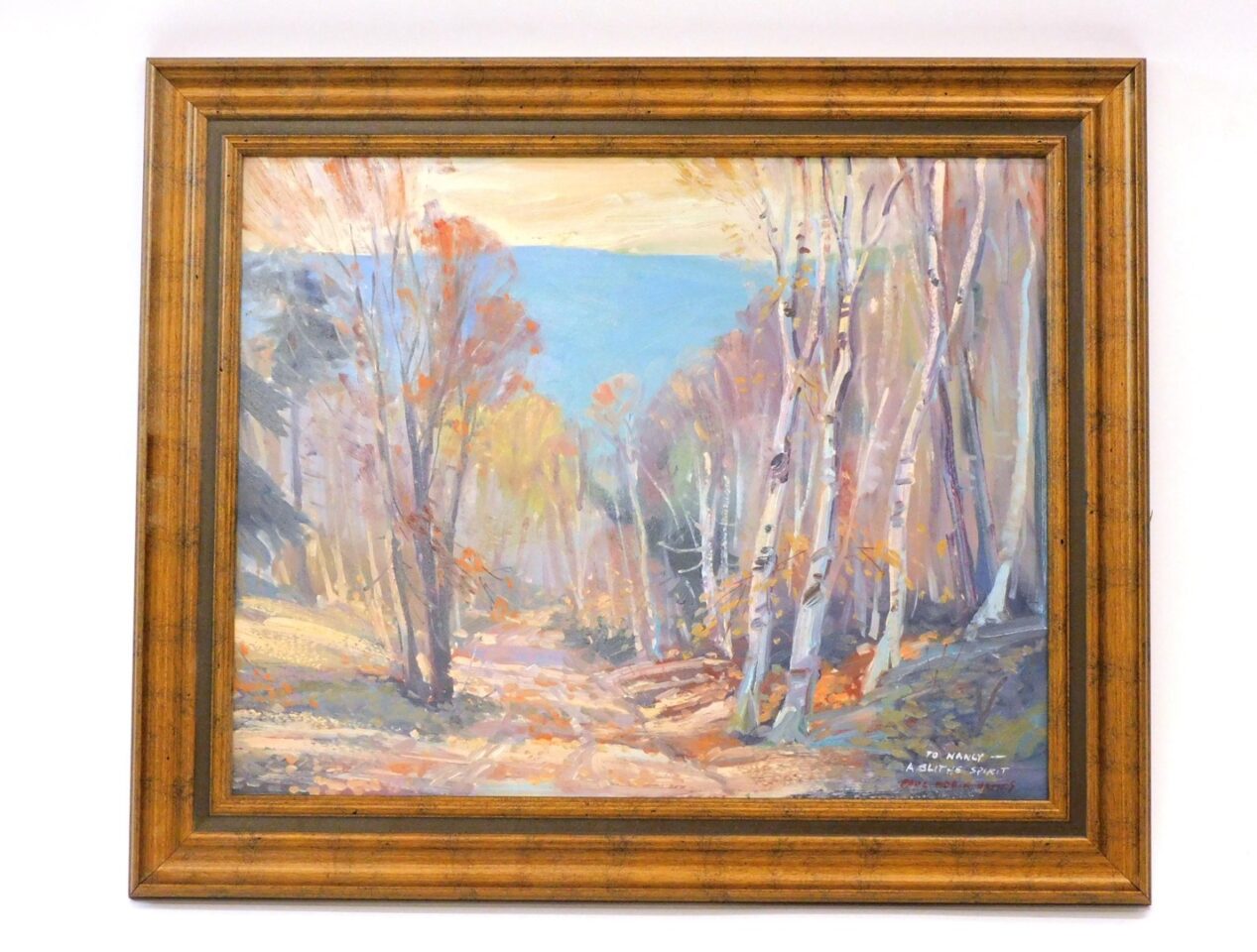 Paul Noble James (20th c) Oil Painting "Fall Landscape with White Birch Trees" 20.5" x 24.5"