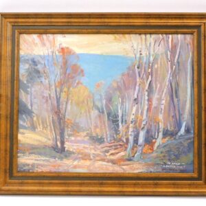 Paul Noble James (20th c) Oil Painting "Fall Landscape with White Birch Trees" 20.5" x 24.5"