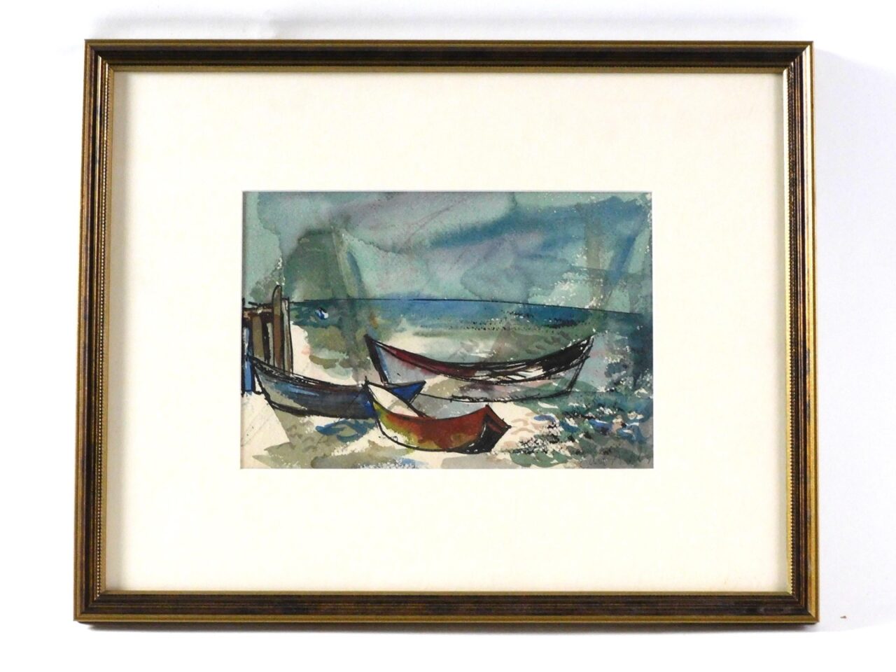 Carl Ashby (1914-2004) Watercolor Painting of Rowboats on Shore