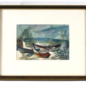 Carl Ashby (1914-2004) Watercolor Painting of Rowboats on Shore