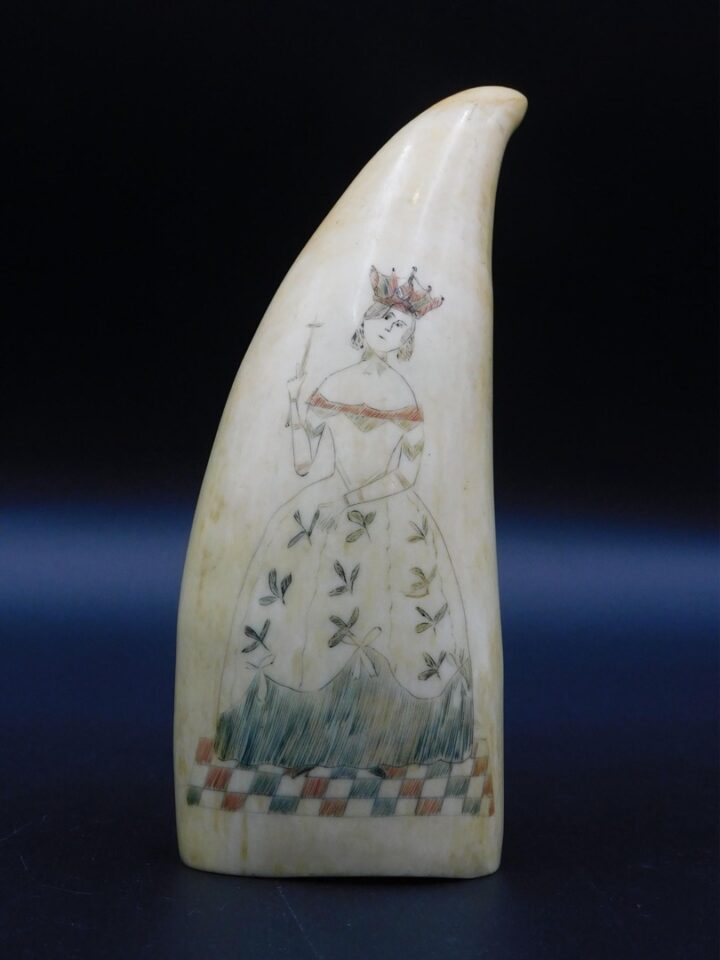 19th c. Polychrome Scrimshaw Sperm Whale Tooth with Young Queen Victoria