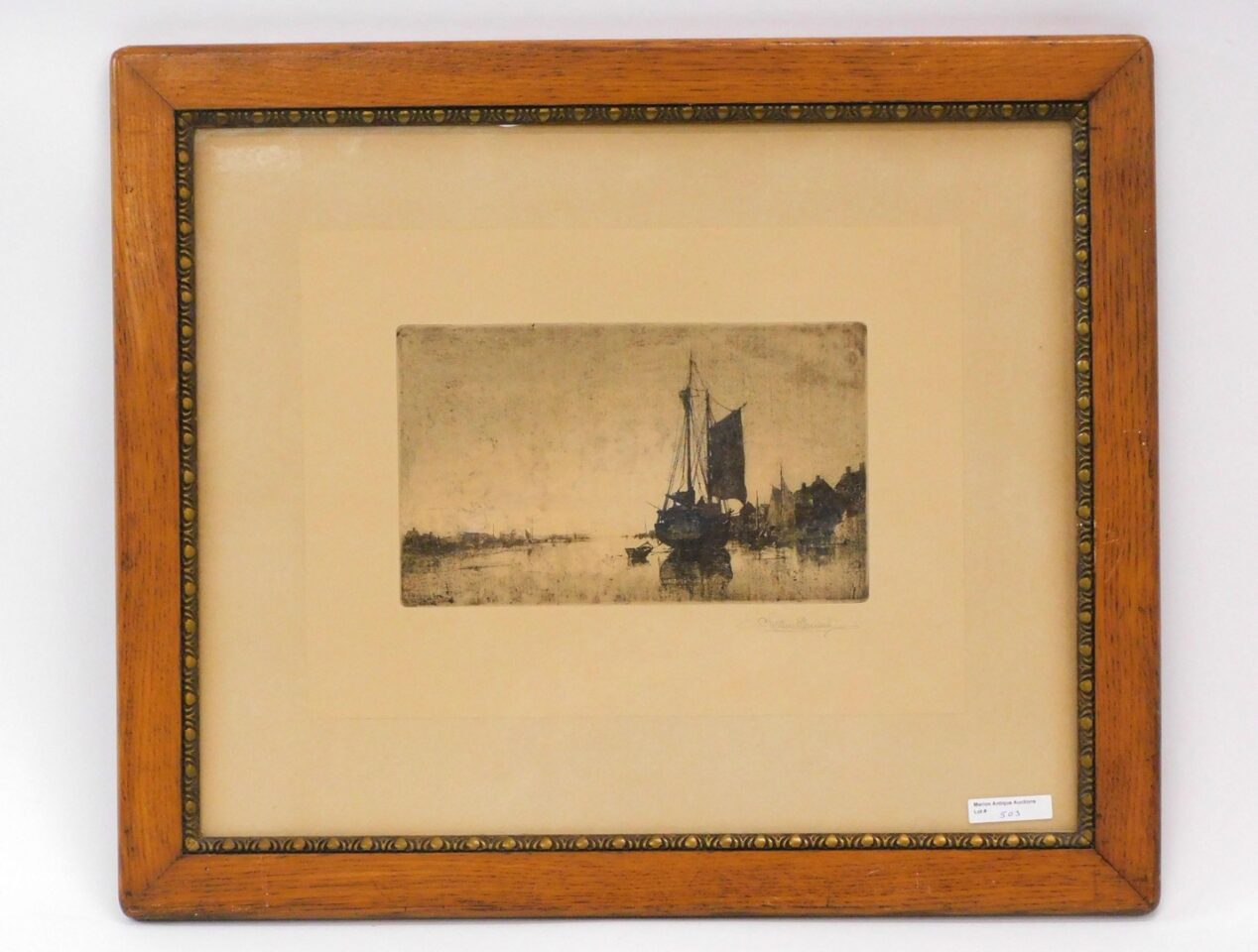 Steven Maxfield Parish (1846-1938) Etching of Sailboat in River