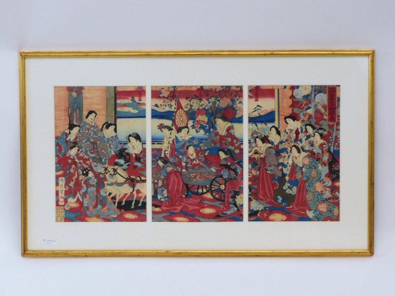 Chikanobu - Meiji Period Triptych "Crown Prince Entertainment" Wood Block Print.