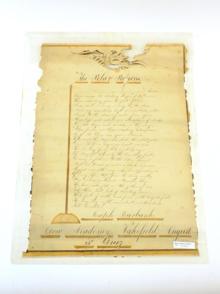 Joseph Burbank Whaling Document "The Polar Regions" 1817 Handwritten Poetic Verse with Artic Winters Description.