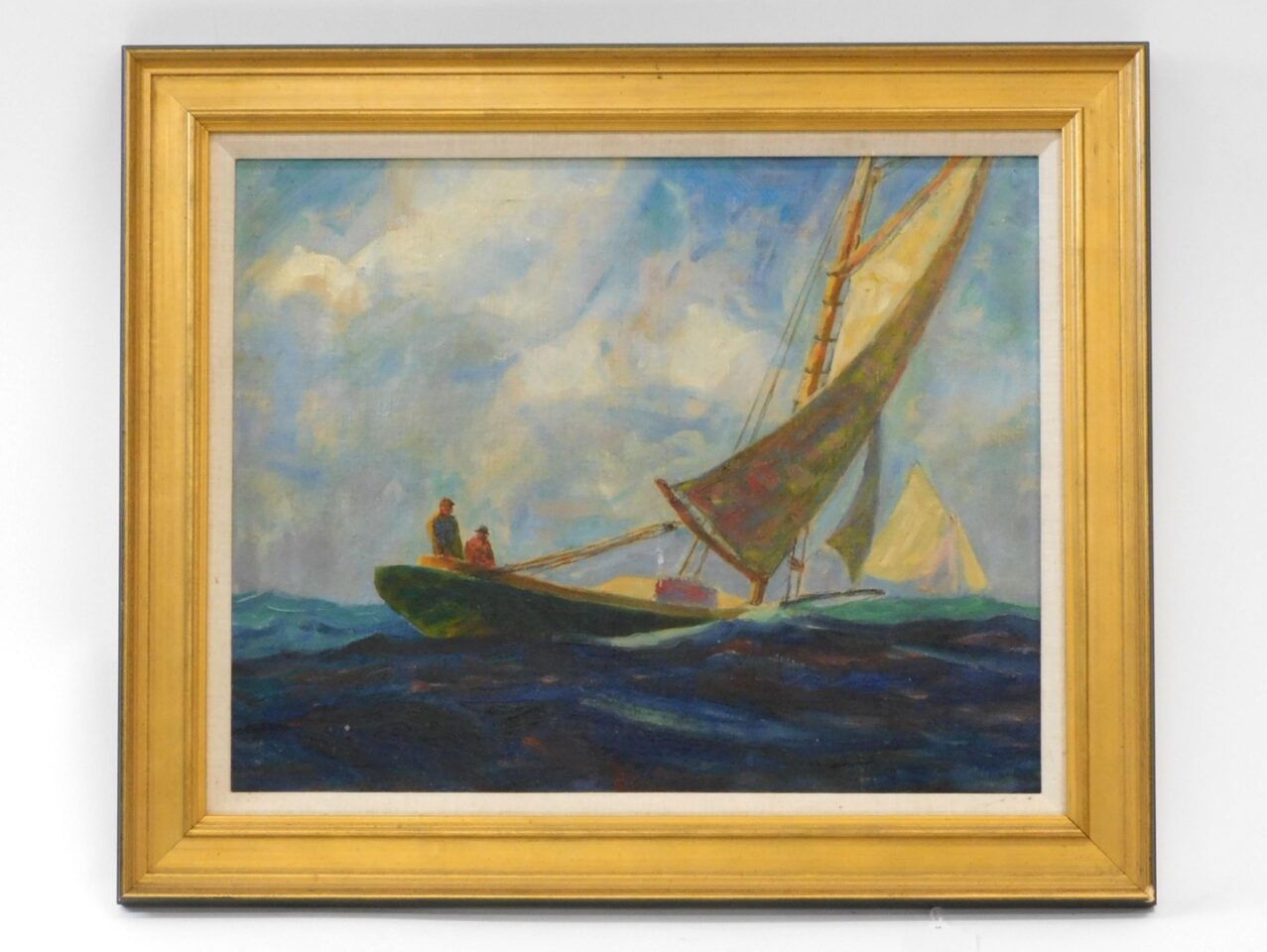 Sidney Marsh Chase (1877-1957) Oil Painting "Sloop Under Sail" 20th Century.