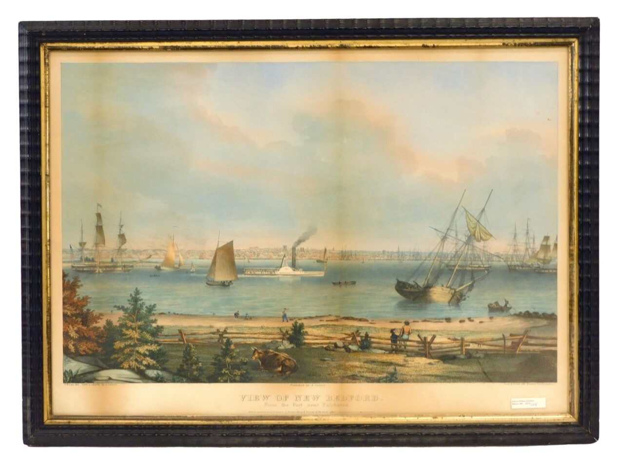 View Of New Bedford Colored Engraving.