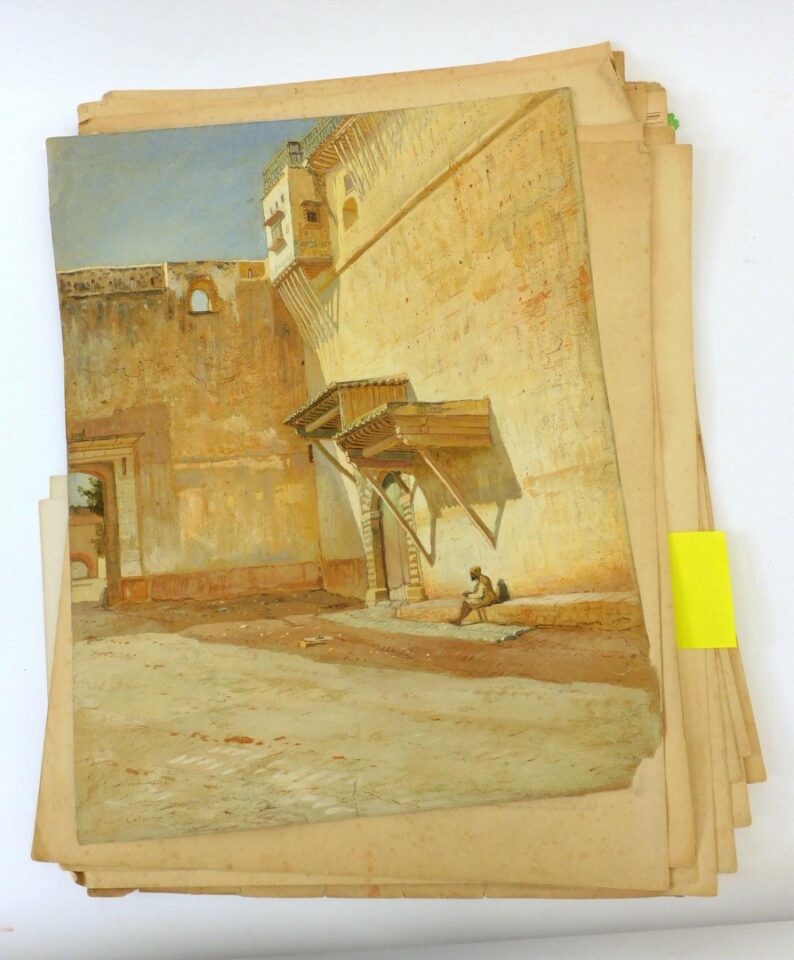 Samuel Colman (1832-1920) Watercolor Orientalist Street Scene 19th c. North Africa.