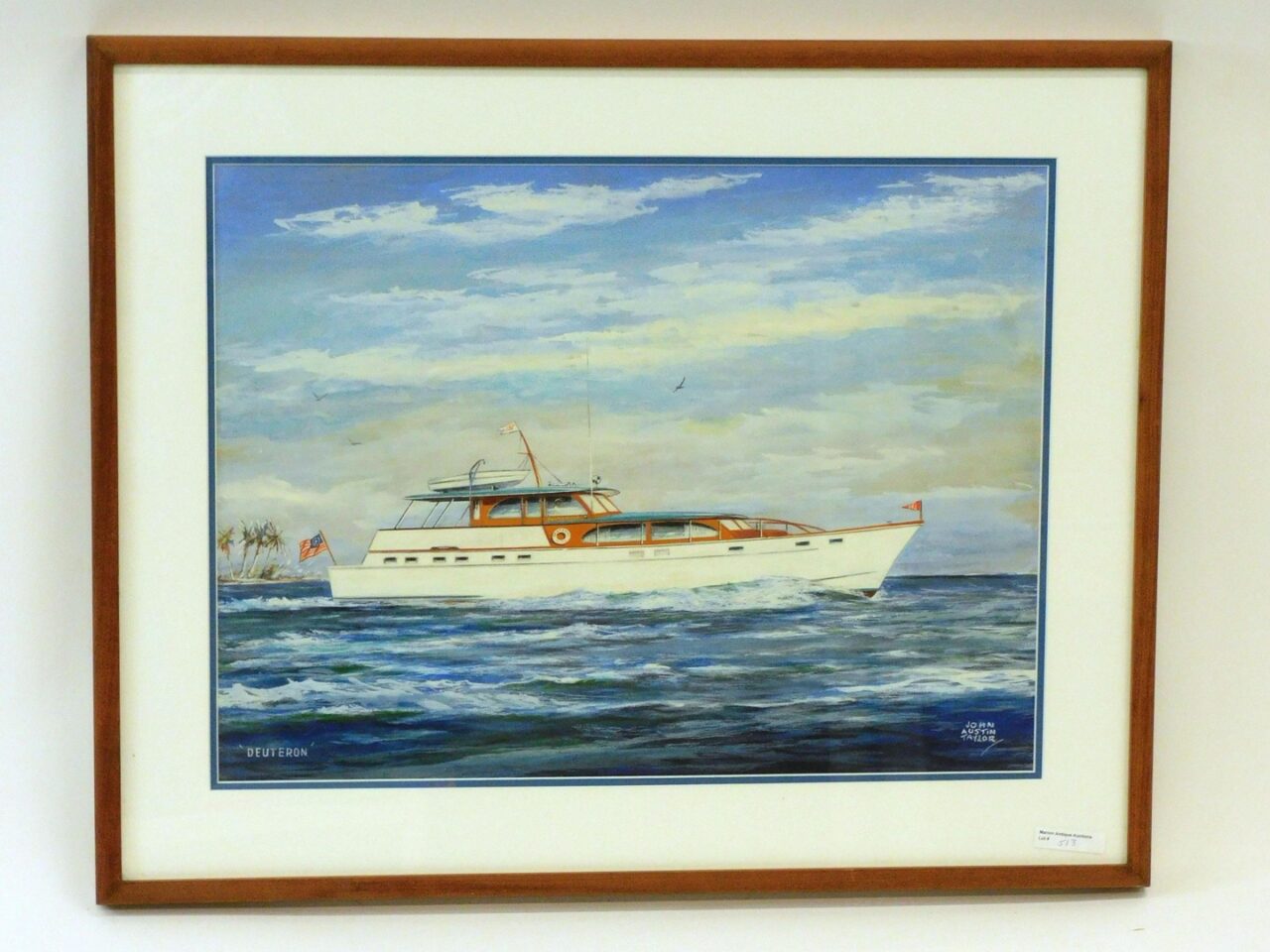 John Austin Taylor (20th C. New York) Portrait of Motor Yacht Deuteron in Tropical Waters