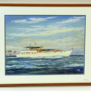 John Austin Taylor (20th C. New York) Portrait of Motor Yacht Deuteron in Tropical Waters