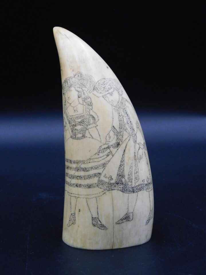 19th c. Scrimshaw Sperm Whale Tooth with Victorian Women