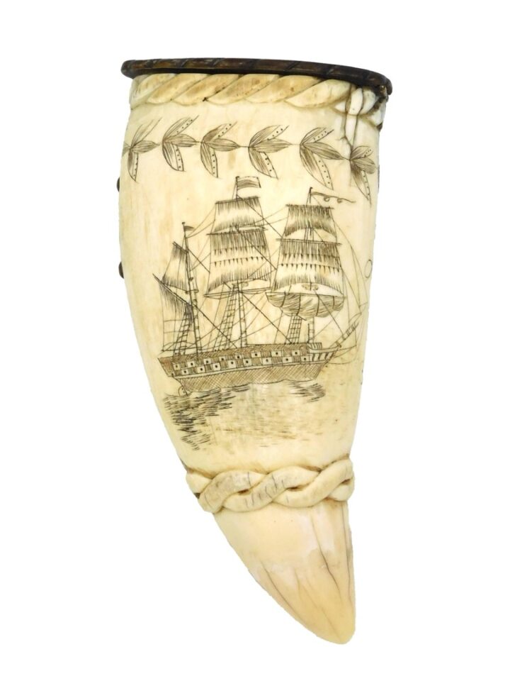 Scrimshaw Whale Tooth Snuff Box.