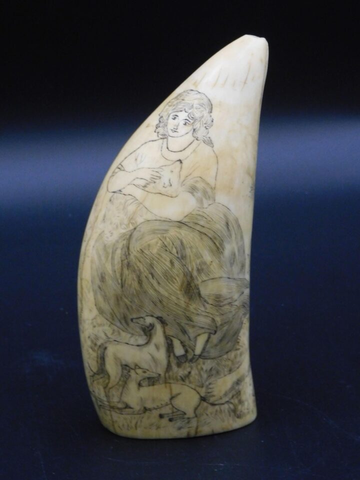 19th c. Scrimshaw Sperm Whale Tooth with Lady