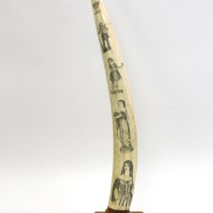 19th c. Scrimshaw Walrus Tusk with Polychrome Vignettes by Unknown Artist