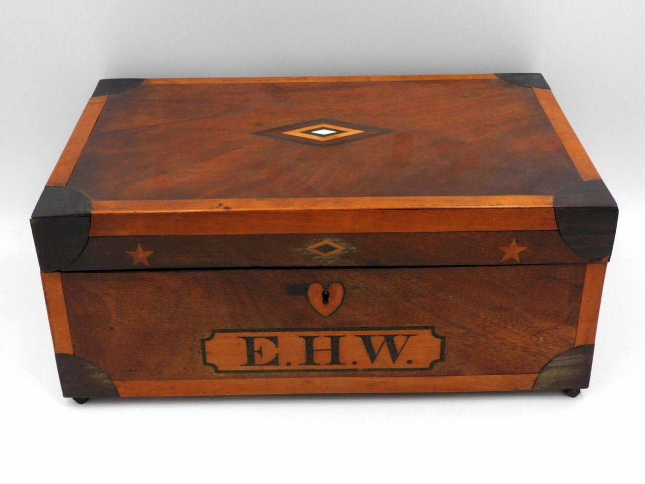 Captain Frederick A. Wing Inlaid Mahogany Sewing Box 1830-56.