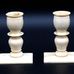 Pair of Scrimshaw Candle Holders by Unknown Artist. 19th c. whale skeletal bone urn-form