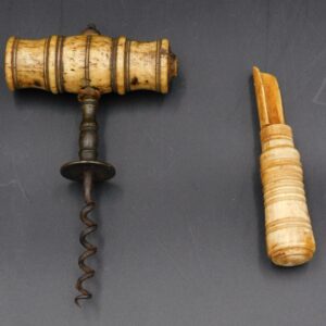 19th c. Scrimshaw Corkscrew and Gunpowder Dispenser by Unknown Artist