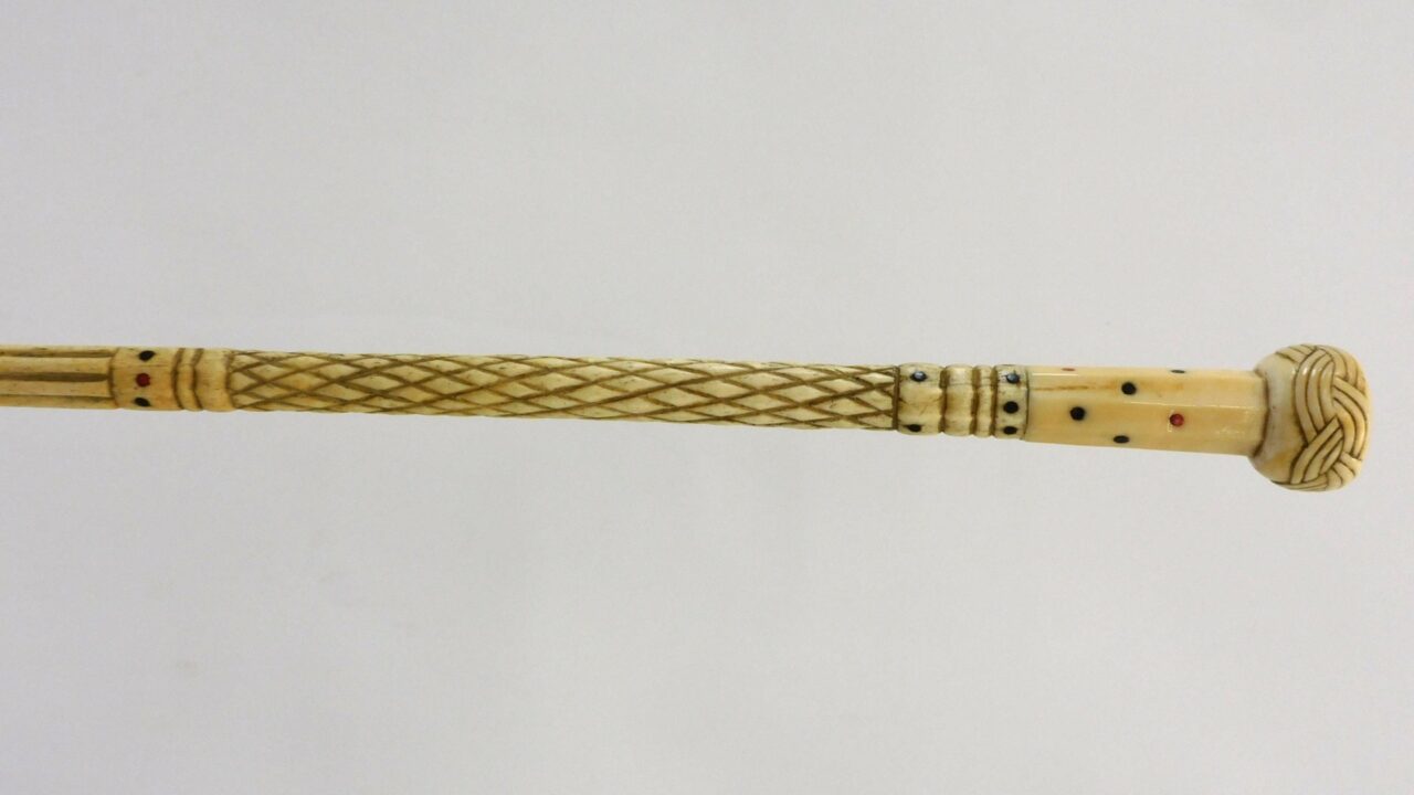 Early 20th c. Decorative Scrimshaw Walking Stick by Unknown Artist