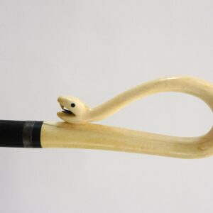 19th c. Scrimshaw Walking Stick with Serpent Crook Handle by Unknown Artist