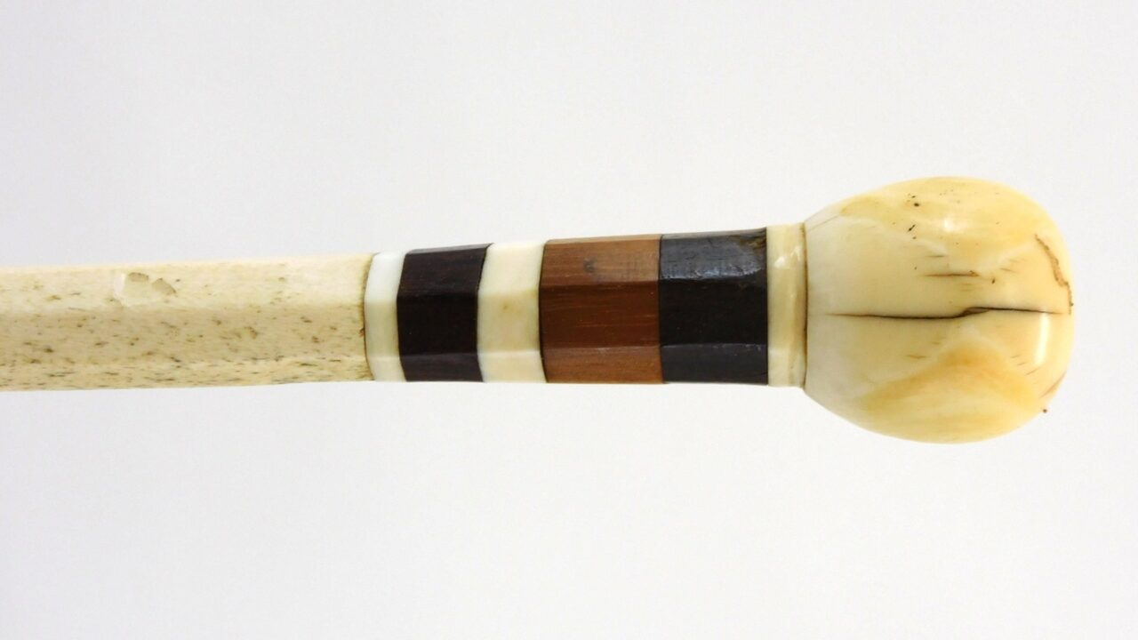 19th c. Scrimshaw Walking Stick with Whalebone